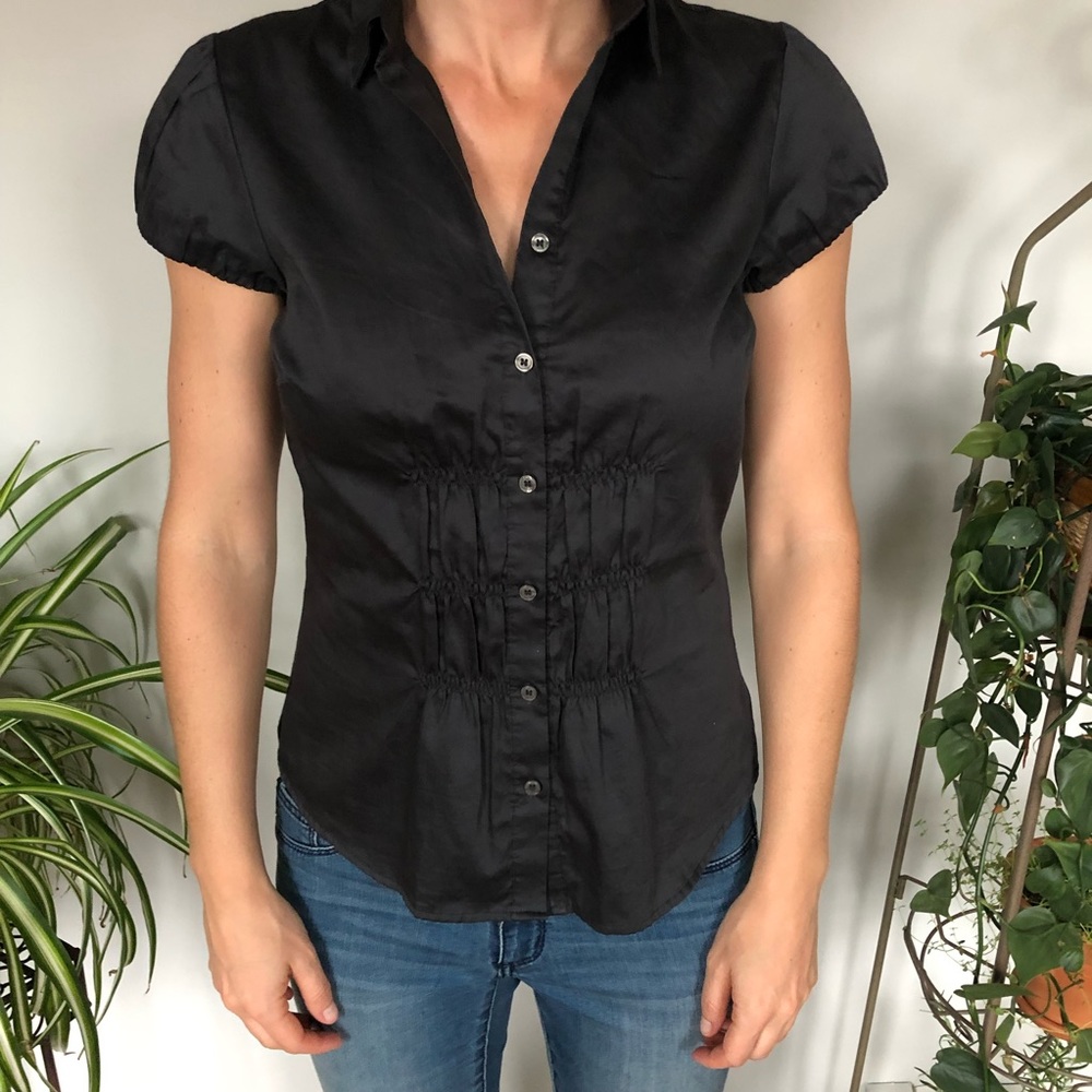 The Limited, S charcoal grey fitted blouse